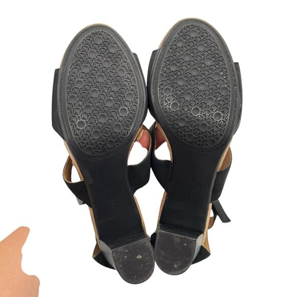 Adrienne Vittadini Saha City Black Nubuck Leather Block Heel Strappy Sandals - Picture 11 of 11